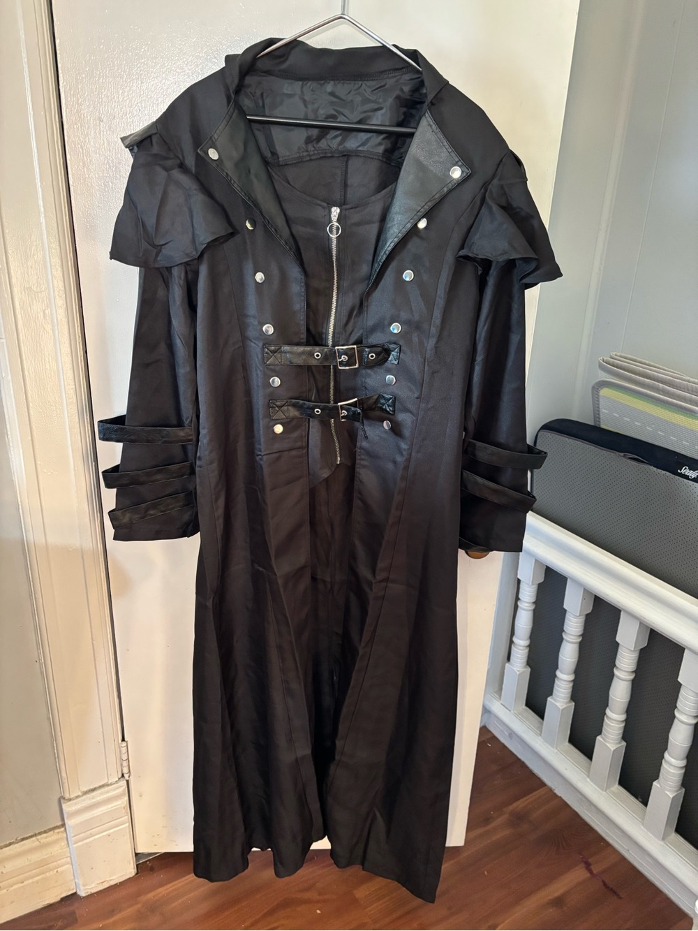 Long Black Gothic Trench Coat - Jacket